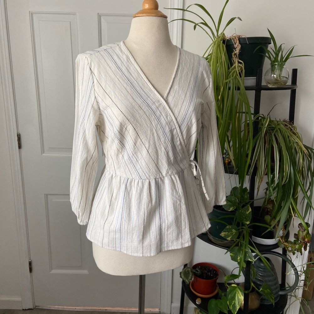 White Linen Wrap Style Top